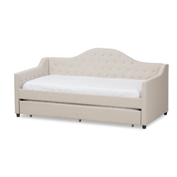 Baxton Studio Perry Modern and Contemporary Light Beige Fabric Daybed with Trundle